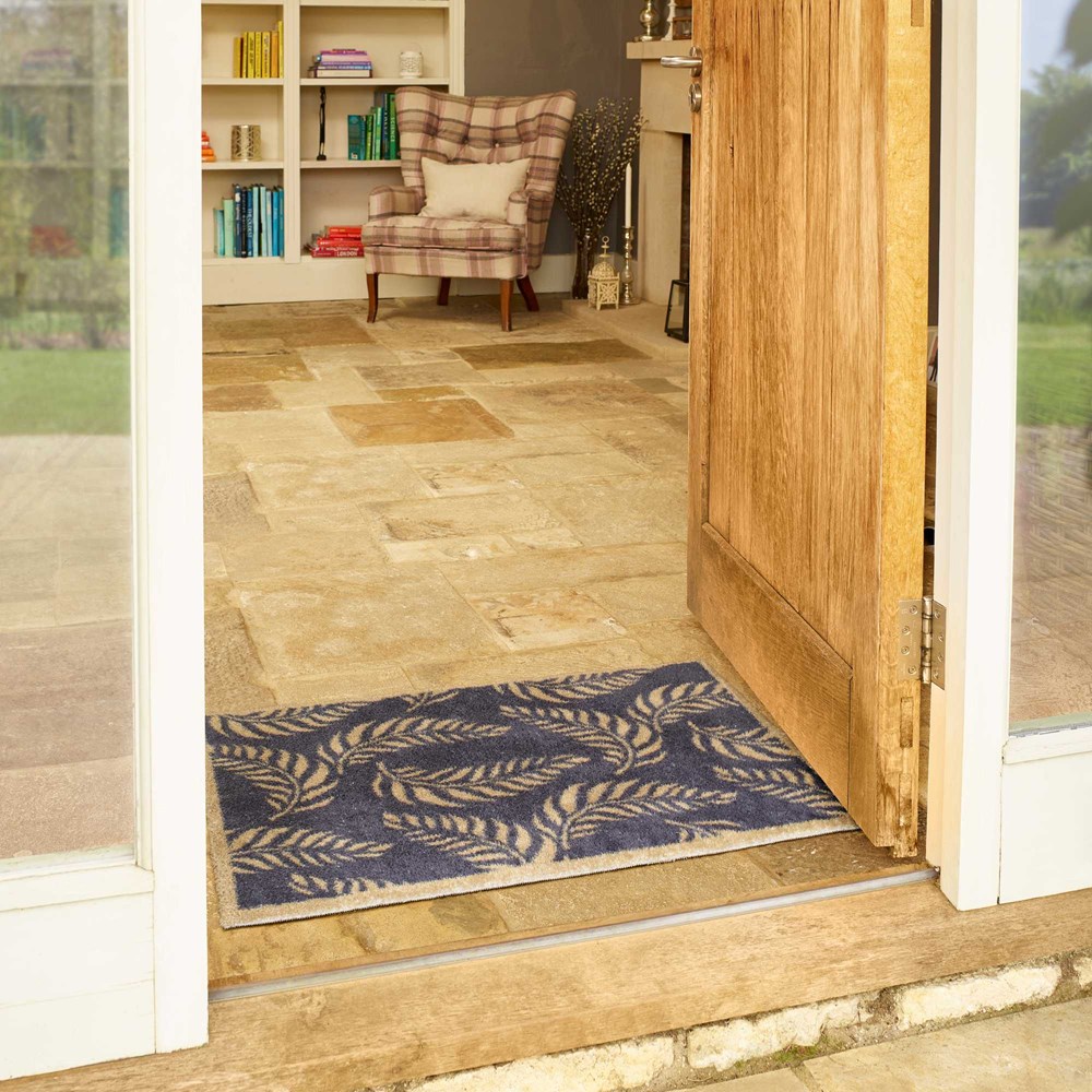 Leaf Scroll Doormats in Blue by Turtlemat